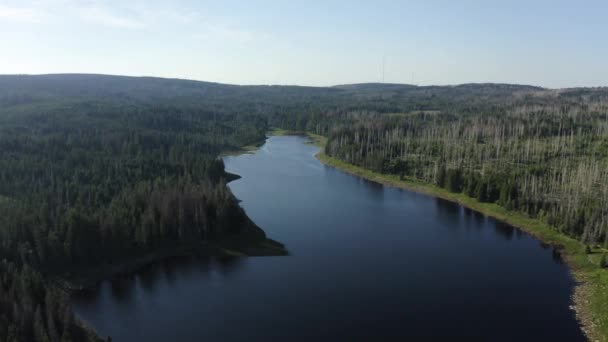 Drone Aerial Shot Odertal Lake Sunset — Vídeos de Stock