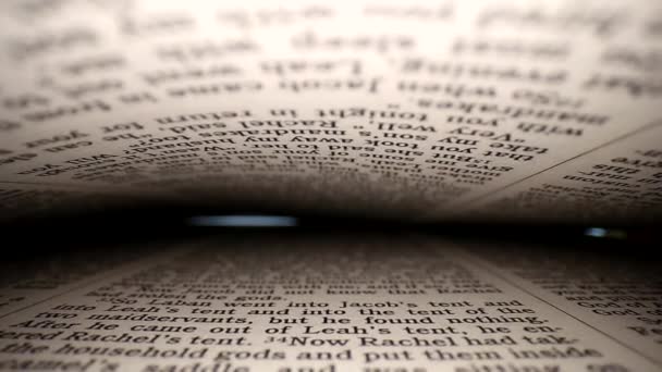 Σιγά Σιγά Σπρώχνει Φακό Ένα Βιβλίο Λέξεις Οπτική Γωνία Των — Αρχείο Βίντεο