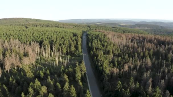 Drone Panorâmico Tiro Aéreo Parque Nacional Harz Durante Pôr Sol — Vídeo de Stock