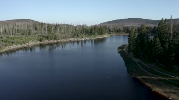Vista Aérea Del Lago Artificial Odertal Atardecer Por Drone — Vídeos de Stock