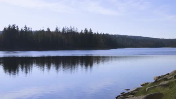 Beau Coucher Soleil Sur Lac Tranquille Dans Parc National Harz — Video