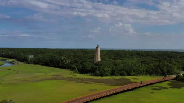 Zbliżamy Się Old Baldy Light House Bald Head Island Północnej — Wideo stockowe