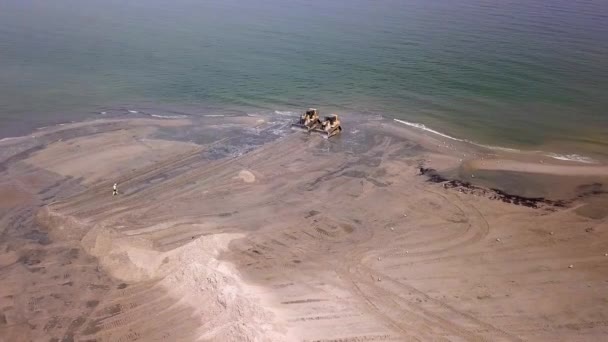 Beach Dredging Aerial Shot Imagens Drone Beach Reclamation Equipamento Construção — Vídeo de Stock