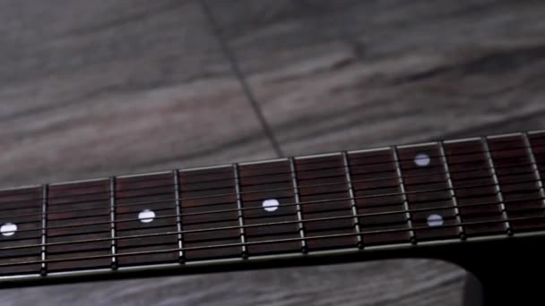 Moving Slider Shot Left Right Acoustic Guitar Fret Board Bridge — Stock Video