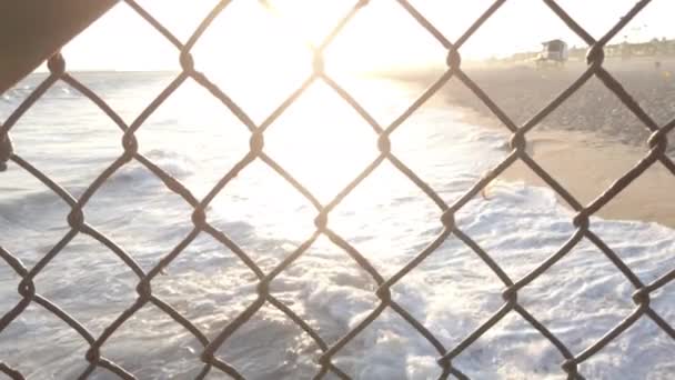 Sunset Beach Chainlink Fence — Stock Video