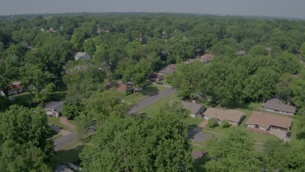 郊区的上空 有农舍和茂密的树木 — 图库视频影像