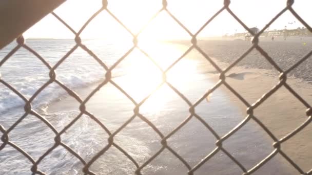 Sunset California Ocean Chainlink — Stock Video
