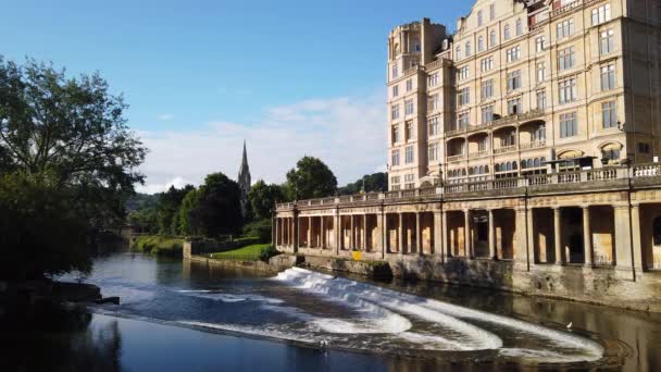 Pulteney Weir Empire Hotel Bath Somerset Beautiful Summers Morning Fading — Stock Video