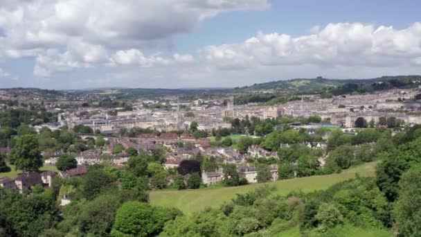 Aerial Pedestal Shot Rising Reveal City Bath Skyline South West — Stock Video