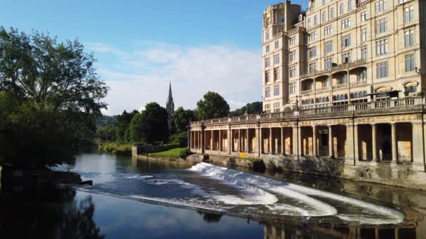 Pulteney Weir Empire Hotel Bath Somerset Beautiful Summers Morning Martı — Stok video