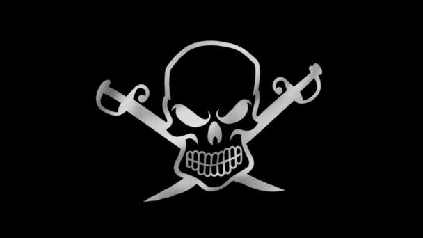 Close Pirate Flag Blowing Wind Jolly Roger Swords — Stock Video