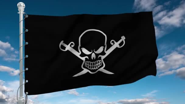 Jolly Roger Pirate Flag Blows Wind — Stock Video