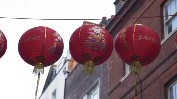 Primo Piano Colpo Lanterne Rosse Nella Città Cinese Londra Regno — Video Stock