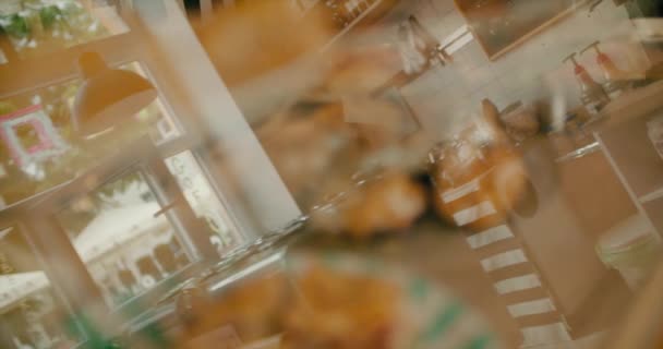 Bakery Vitrine Cakes Pastries Glass Shelves — Stock Video