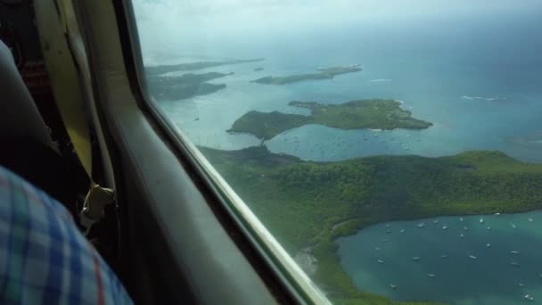 Enjoying Views Small Propeller Plane Flying Caribbean Island Grenada — Stock Video