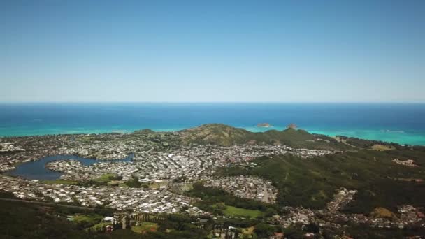 Drone Panoramico Veduta Kailua Kaneohe Della Bellissima Costa Oahu — Video Stock