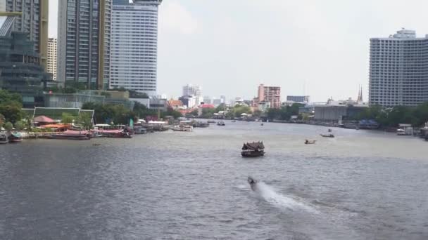 Fiume Chao Phraya Nella Città Bangkok Con Barche Navi Thailandia — Video Stock