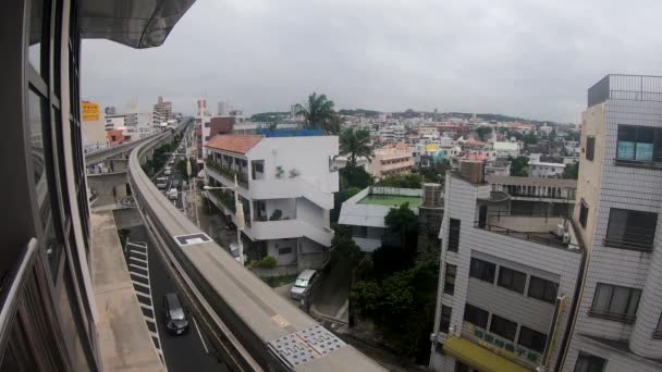 Monorail Dojíždějící Vlak Přijíždějí Nádraží Pohled Dojíždění Naha Okinawa Japonsko — Stock video