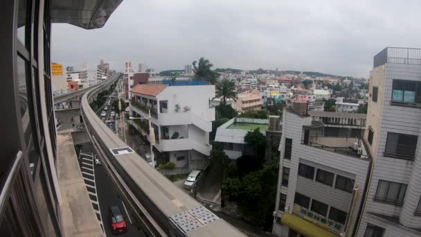 Monorail Dojíždějící Vlaky Odjíždějící Stanice Pohledu Cestujících Naha Okinawa Japonsko — Stock video