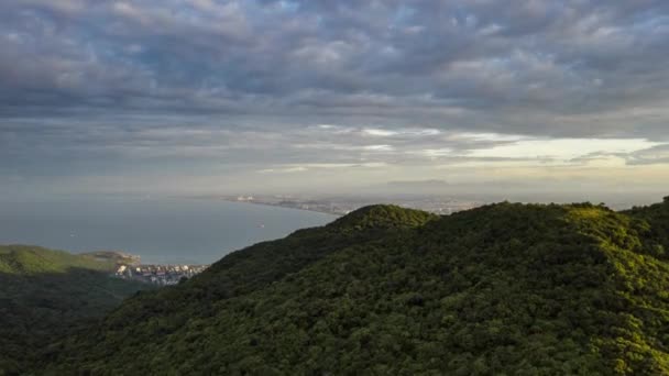 Tempo Aéreo Lapse Revelação Cidade Nang Oceano Son Tra Forest — Vídeo de Stock