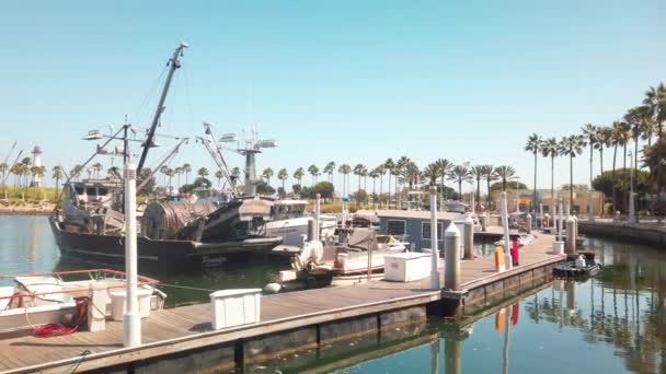 Old Fishing Boat Docked Marina — Stock Video