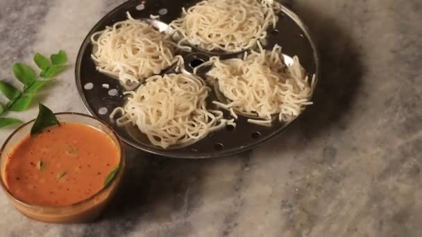 Idiyappam String Hoppers Tradycyjne Kerala Steamed Śniadanie Serwowane Ciecierzycy Kadala — Wideo stockowe