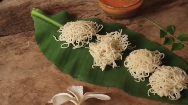 Πρωινό Πιάτο Νούντλς Ρυζιού Γνωστό Idiyappam Idiyappam Σερβίρεται Αυγό Κάρυ — Αρχείο Βίντεο
