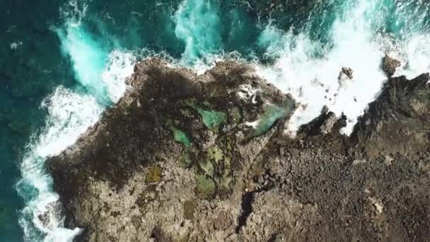 Yükselen Dalgaların Tam Üstünde Vurularak Oahu Hawaii Nin Rocky Sahili — Stok video