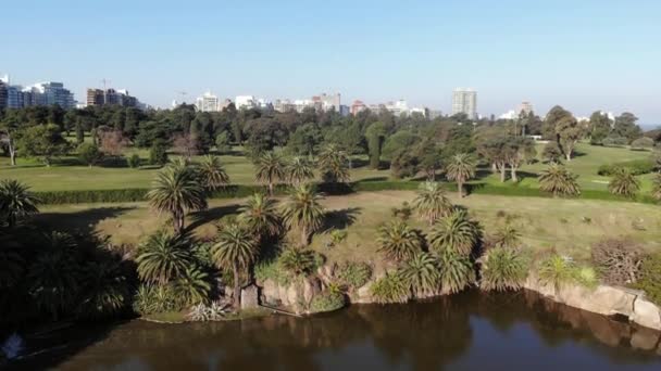 Flygdrönare Film Vacker Park Landskap Rambla Parque Rodo Montevideo Uruguay — Stockvideo