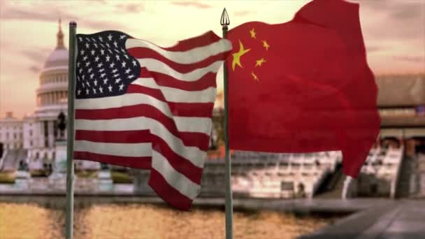 Cgi Animatie Van Amerikaanse Vlag Chinese Vlag Een Samengestelde Achtergrond — Stockvideo