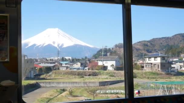 Natuurlijke Landschap Uitzicht Fuji Vulkanische Berg Vanuit Lokale Trein Tijdens — Stockvideo