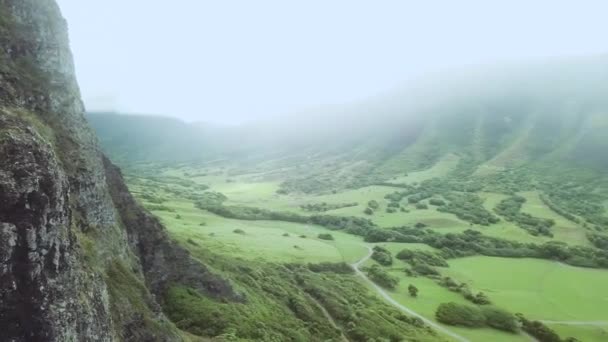 Nsansız Hava Aracı Kualoa Dağları Boyunca Geriye Doğru Uçtu Güzel — Stok video