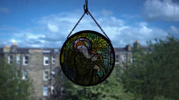 Vue Pendentif Vitrail Dessus Une Fenêtre Édimbourg Écosse Caractéristiques Des — Video