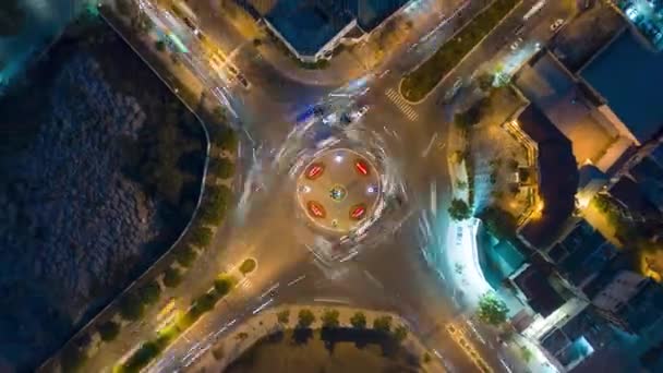Timelapse Heavy Rush Hour Traffic Way Roundabout Intersection Vietnam Aerial — Stock Video