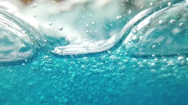 Blue Liquid Background Bubbles Move Gently Glass Container — Stock Video