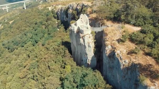 Aerial View Crni Kal Castle Slovenia Castle Its Own Rock — Stock Video
