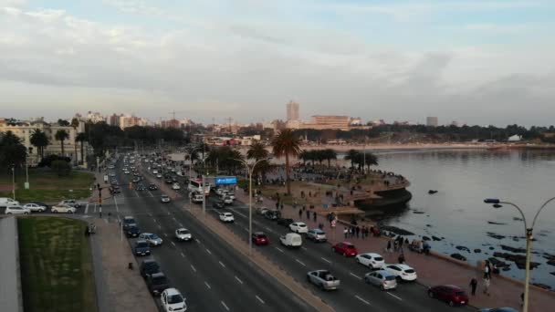 Landskap Flygbilder Trafik Som Ligger Montevideo Uruguay — Stockvideo