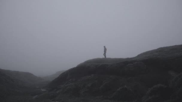 Sziluett Egy Elhagyatott Jégszurdokban Egy Ködös Szeszélyes Drámai Tájban Lassú — Stock videók