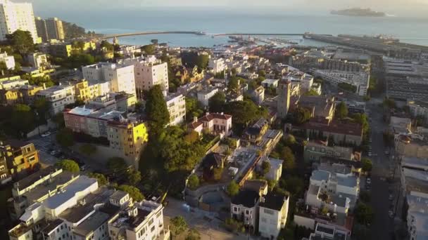 Aerial Dolly Luxury Real Estate San Francisco Neighborhood Sunrise — Stock video