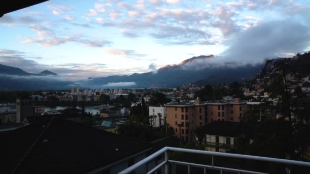 Timelapse Locarno Suíça Durante Pôr Sol Com Nuvens Movendo Sobre — Vídeo de Stock