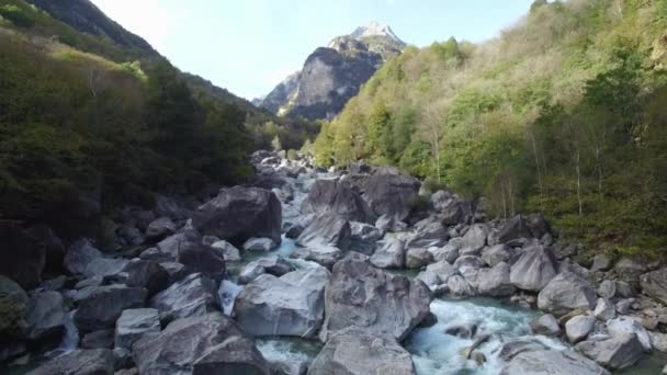 Vue Aérienne Montagne Turquoise Cristalline Rivière Verzasca Vallée Dans Les — Video