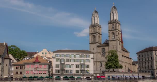 Zrich Stad Schweiz Grossmnster Time Lapse — Stockvideo