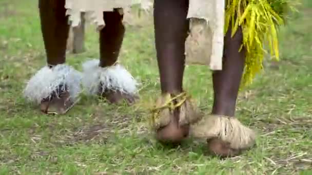 Acercamiento Piernas Pies Bailarines Cantantes Masculinos Papua Nueva Guinea — Vídeos de Stock