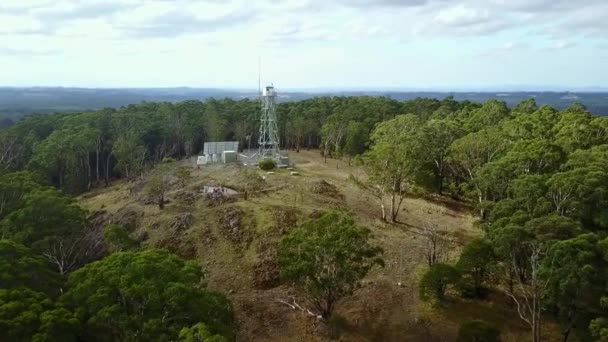 Drone Filmato Flyby Torre Antincendio Foresta Blue Mountain Vicino Newbury — Video Stock