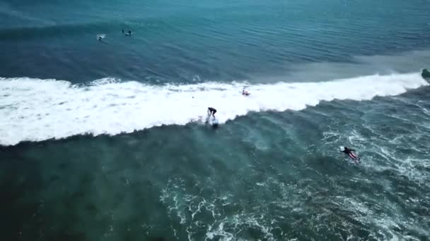 Drone Shot Suite Deux Surfeurs Padang Padang Beach Bali Indonésie — Video