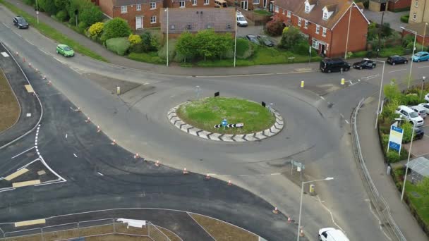 Static Aerial View Vehicles Using Newly Constructed Roundabout — Stock Video