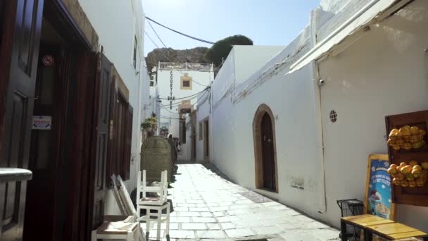 Typical Greek Alley White Houses Lovely Old Town Lindos Rhodes — Stock Video