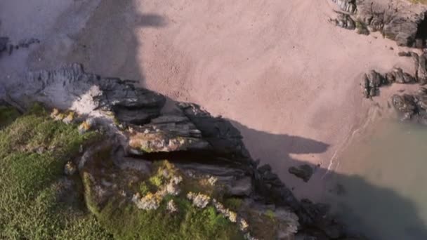 Vuelo Aéreo Pebbly Beach Headland Desde Birds Eye View — Vídeos de Stock