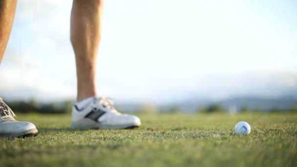 Close Shot Golfer Getting Ready Hit Ball — Stock Video
