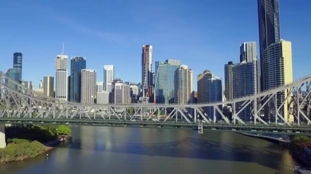 Story Bridge Και Brisbane Riverside Περίβολο Μια Εκπληκτική Εναέρια Drone — Αρχείο Βίντεο